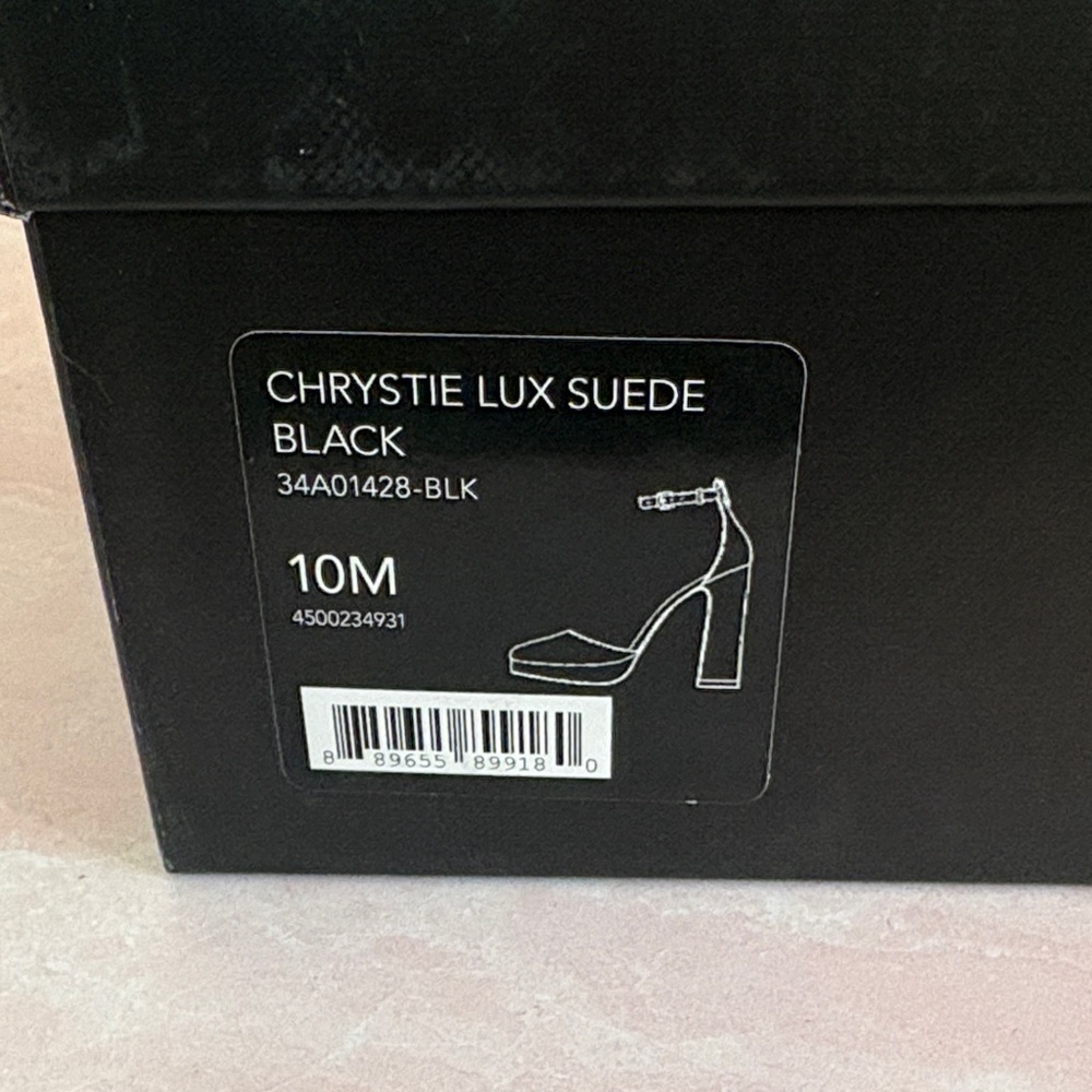 NIB Coach Chrystie Lux Suede Black Platform Ankle Strap Heels - Picture 2 of 16